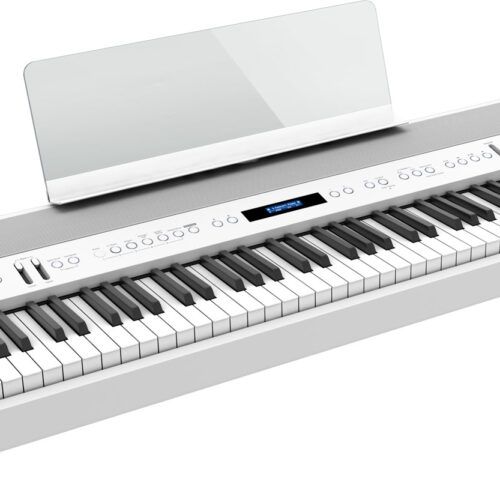 Piano numérique portable ROLAND FP-90x Blanc Piano numérique blanc avec claviers et boutons.