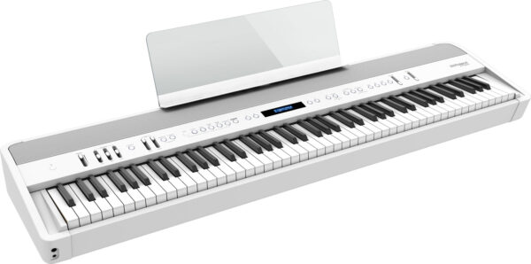 Piano numérique portable ROLAND FP-90x Blanc Piano numérique blanc avec claviers et boutons.